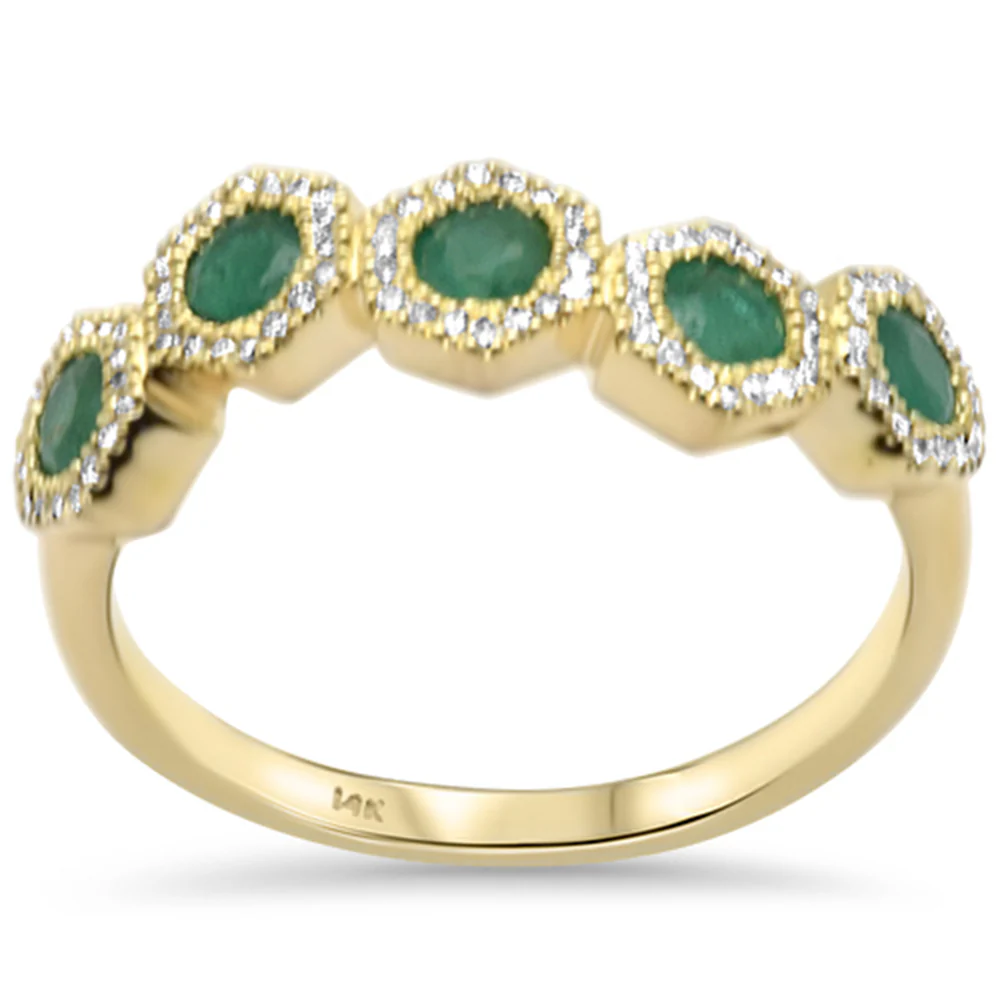 <span style="color:purple">SPECIAL!</span> .58ct G SI 14K Yellow Gold Diamond & Emerald Gemstones Band Ring Size 6.5
