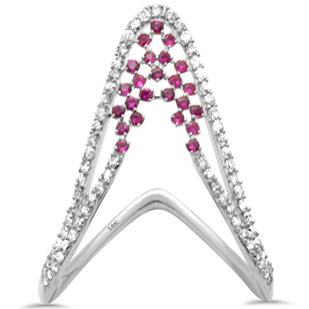<span style="color:purple">SPECIAL!</span> .51ct G SI 14K White Gold Diamond & Ruby Gemstones Band Ring Size 6.5