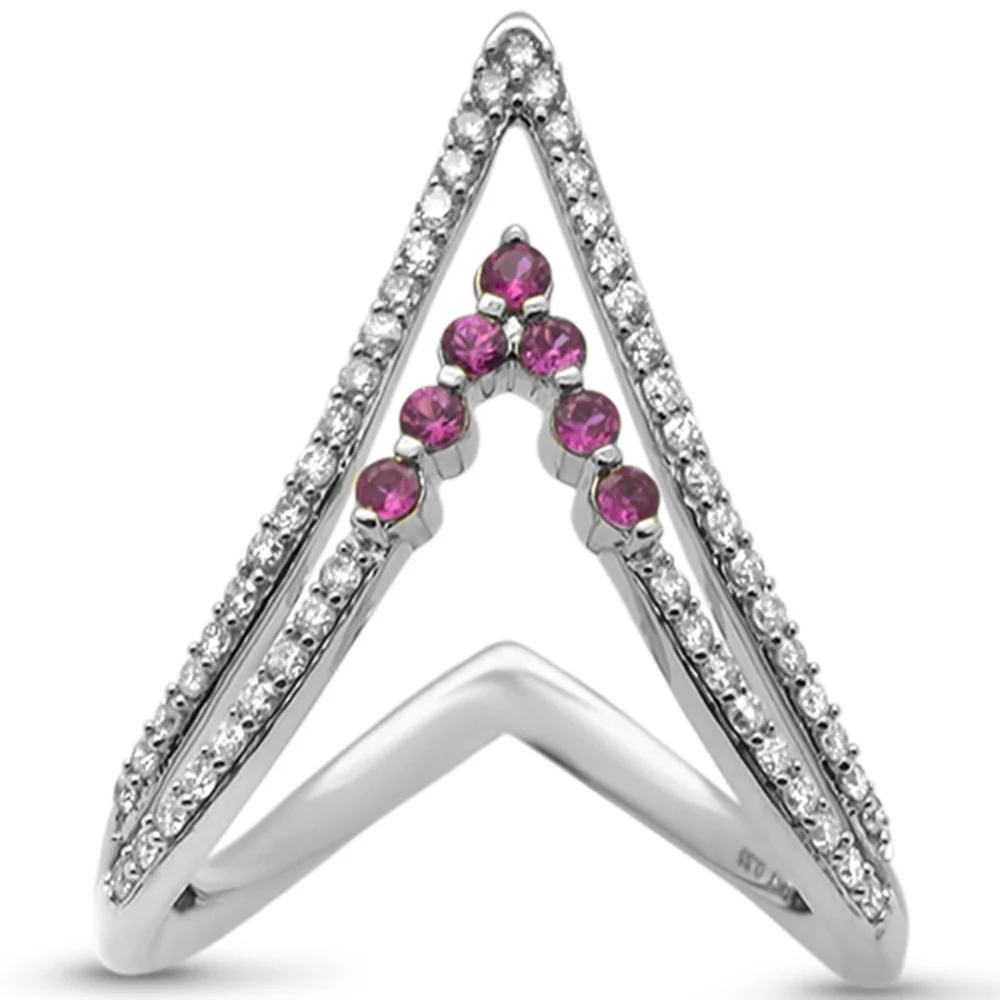 <span style="color:purple">SPECIAL!</span> .52ct G SI 14K White Gold Diamond & Ruby "V" Shaped Gemstone Band Ring Size 6.5