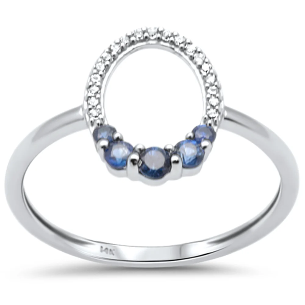.23ct G SI 14K White Gold Diamond & Blue Sapphire Band Ring Size 6.5