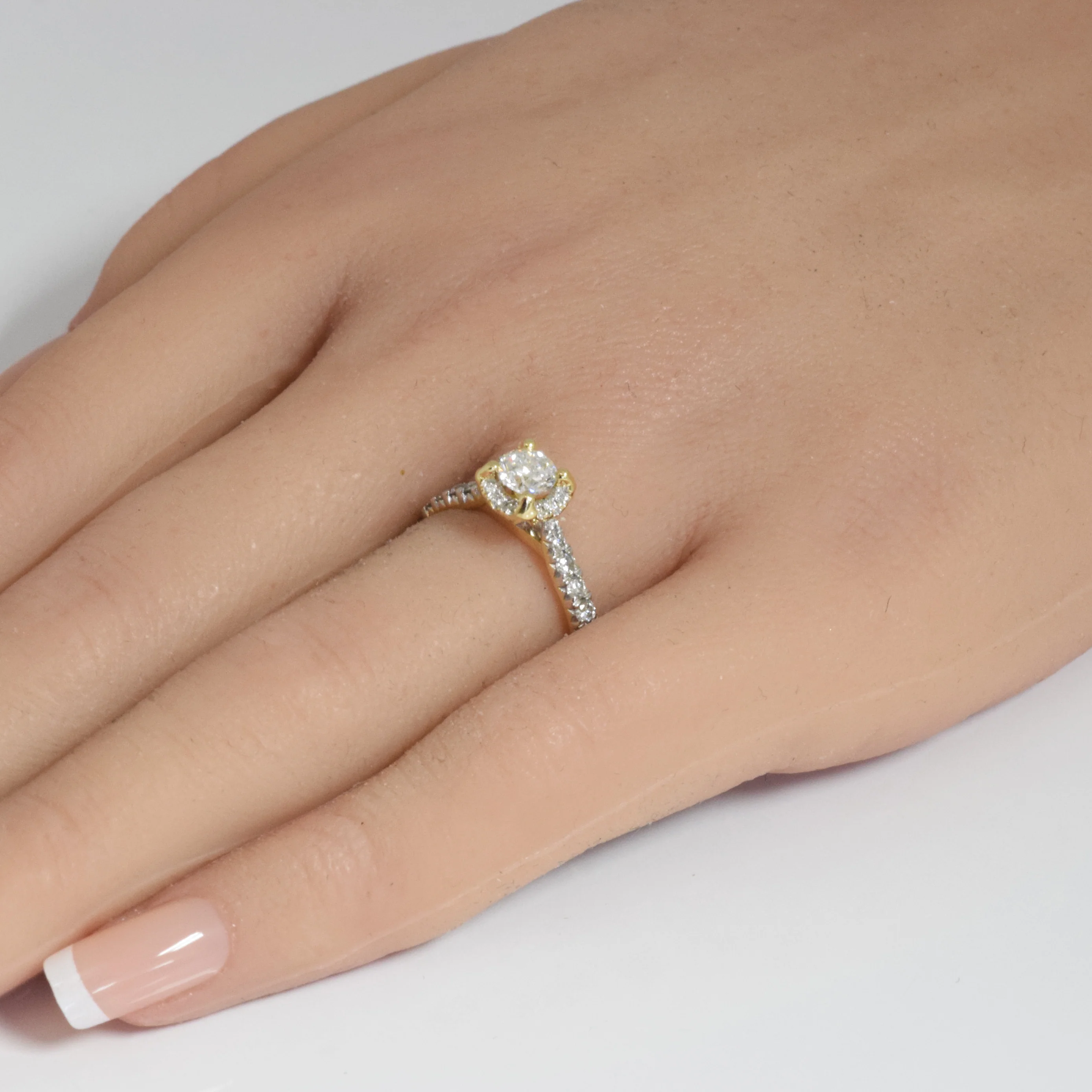 <span style="color:purple">SPECIAL!</span> .98ct G SI 14K Yellow Gold Round Diamond Hidden Halo Engagement Ring Size 6.5 - Image 2