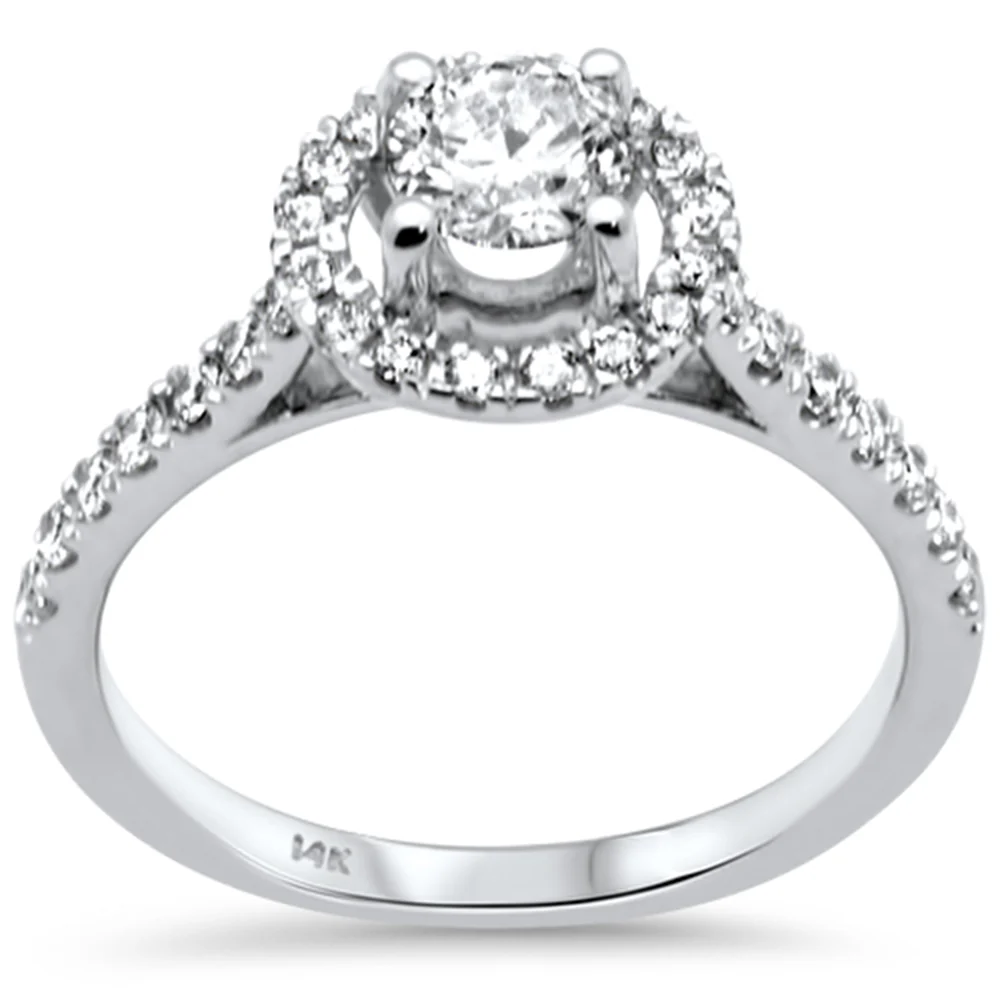 <span style="color:purple">SPECIAL!</span> .98ct G SI 14K White Gold Diamond Halo Engagement Ring  Size 6.5