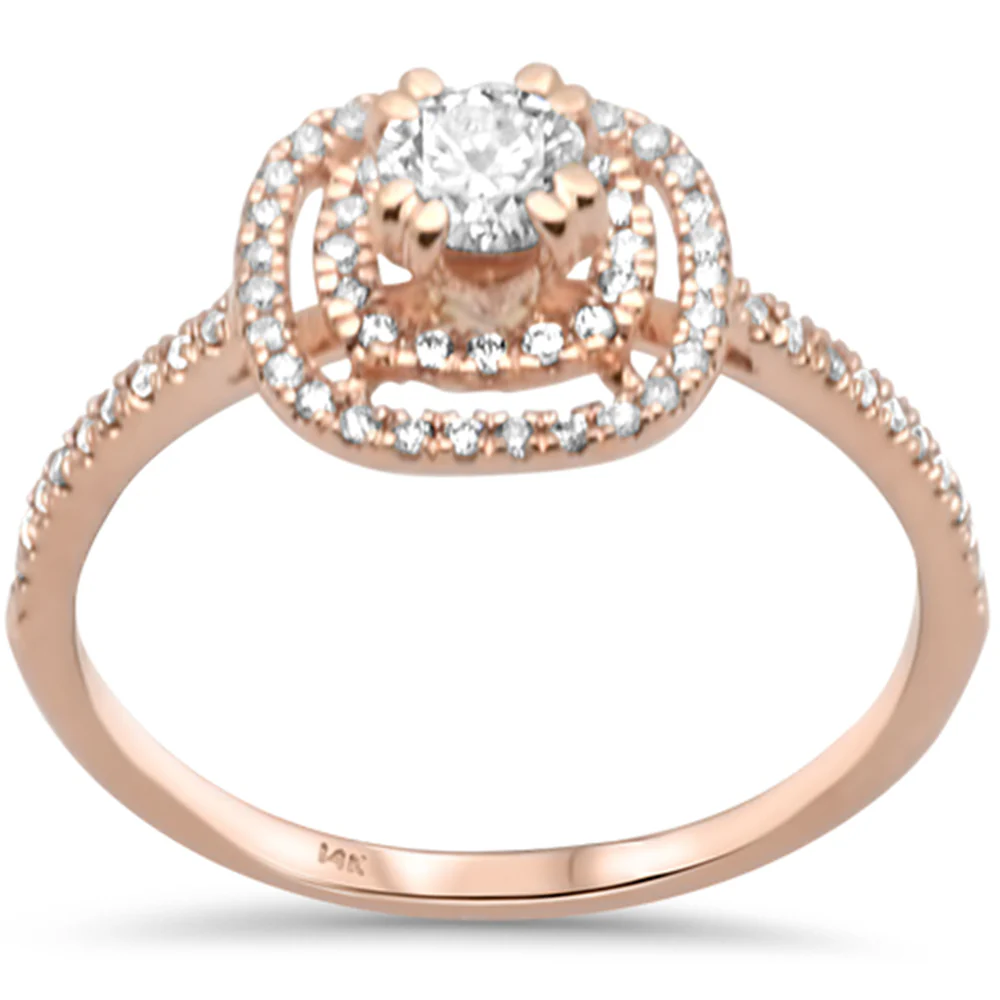 <span style="color:purple">SPECIAL!</span> .51ct G SI 14K Rose Gold Diamond Double Halo Engagement Ring  Size 6.5