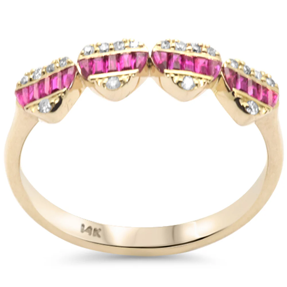 <span style="color:purple">SPECIAL!</span> .34ct G SI 14K Yellow Gold Diamond Hearts Ruby Gemstones Ring Band Size 6.5