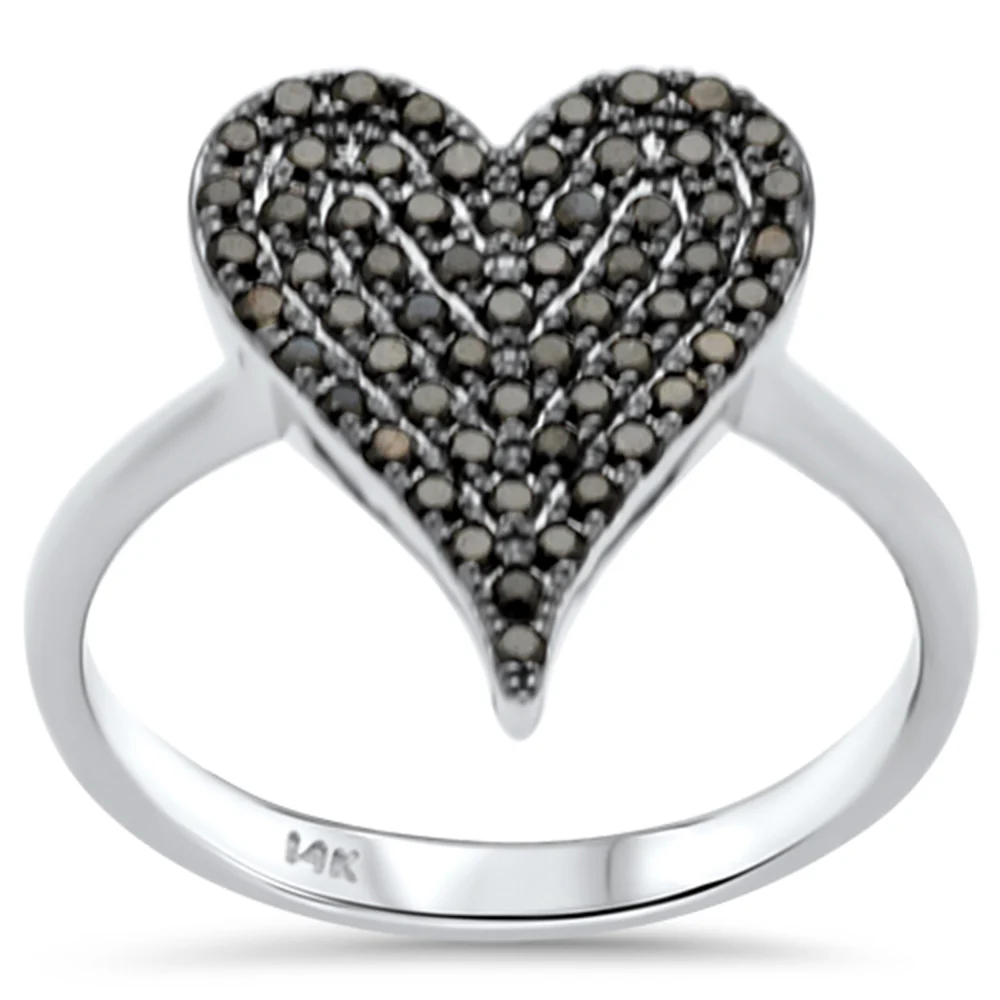 <span style="color:purple">SPECIAL!</span> .41ct G SI 14K White Gold Black Diamond Heart Ring Size 6.5