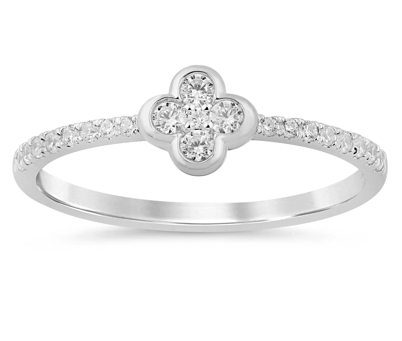 <span style="color:purple">SPECIAL!</span> .22ct G SI 14K White Gold Diamond Thin Flower Ring Band Size 6.5