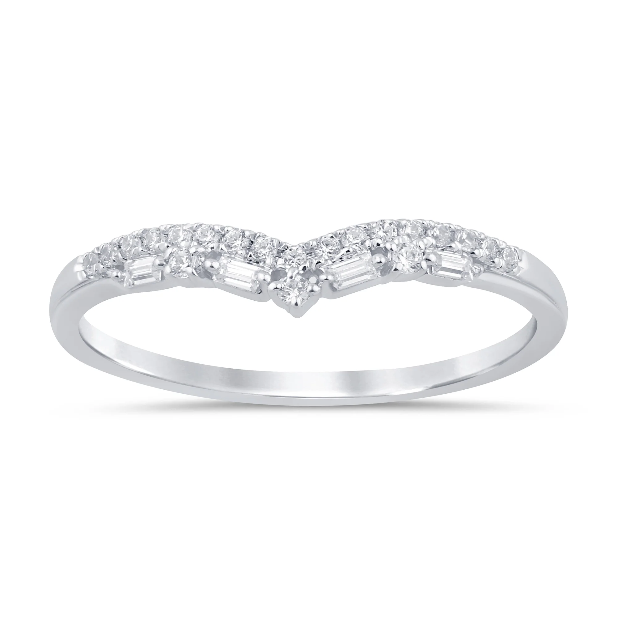 .14ct G SI 14K White Gold Round & Baguette Diamond Ring Band Size 6.5