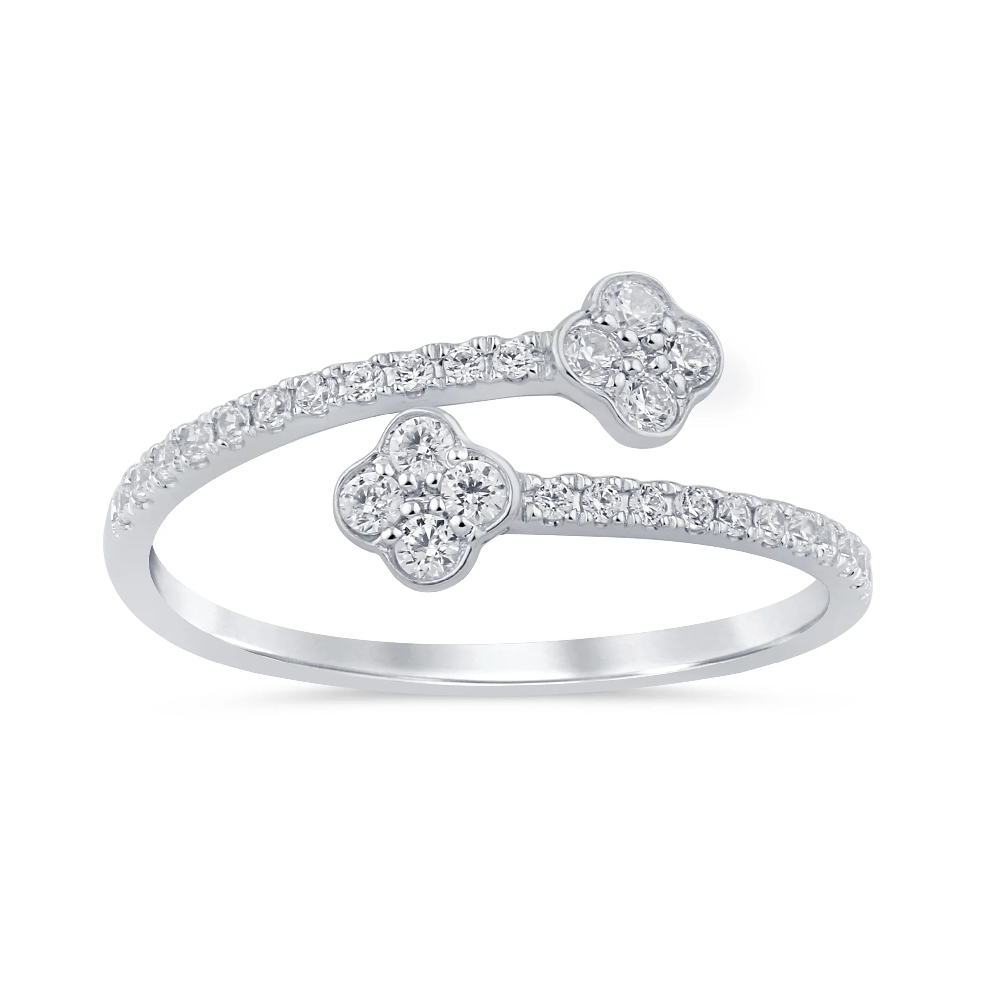 <span style="color:purple">SPECIAL!</span> .24ct G SI 14K White Gold Diamond Flower Open Ring Band Size 6.5