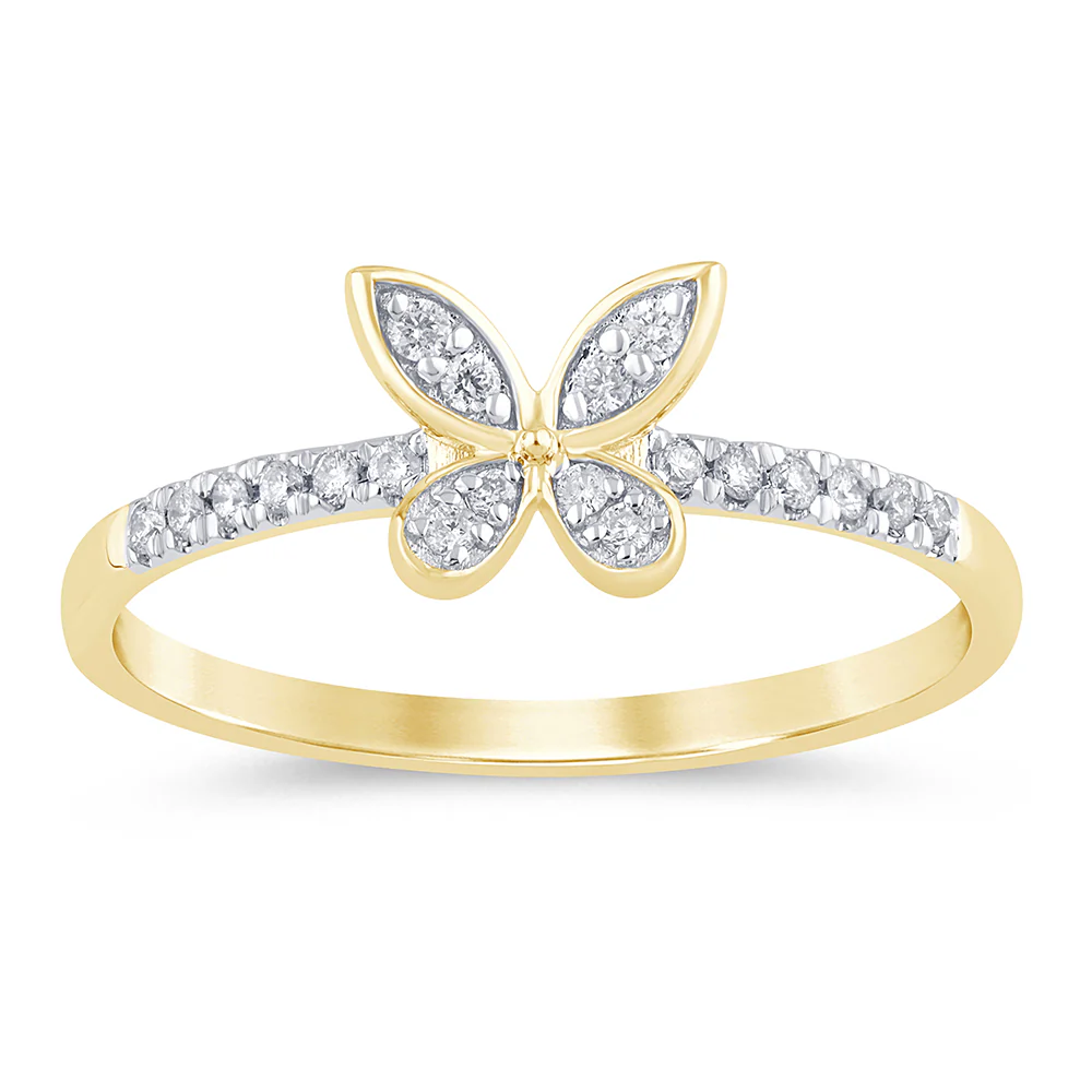 .12ct G SI 14K Yellow Gold Diamond Butterfly Ring Band Size 6.5