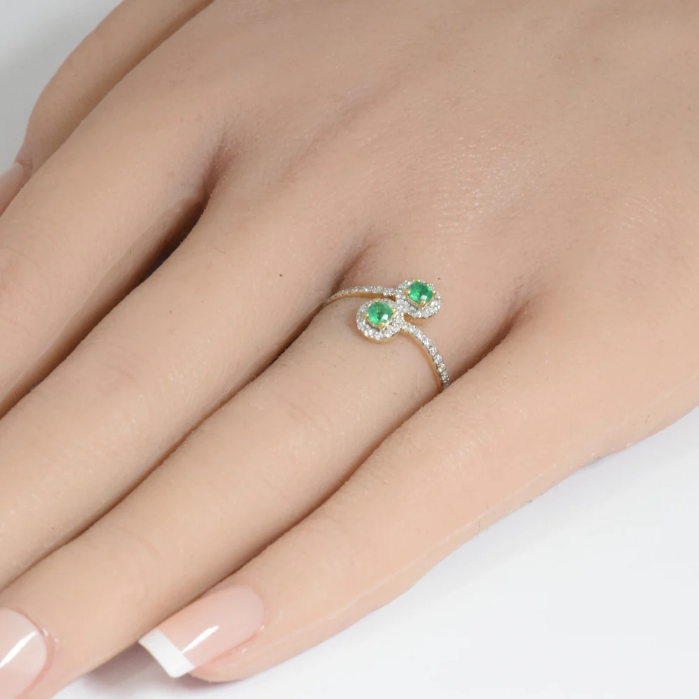 <span style="color:purple">SPECIAL!</span>.40ct G SI 14K Yellow Gold Diamond & Emerald Gemstones Open Ring Band Size 6.5 - Image 2