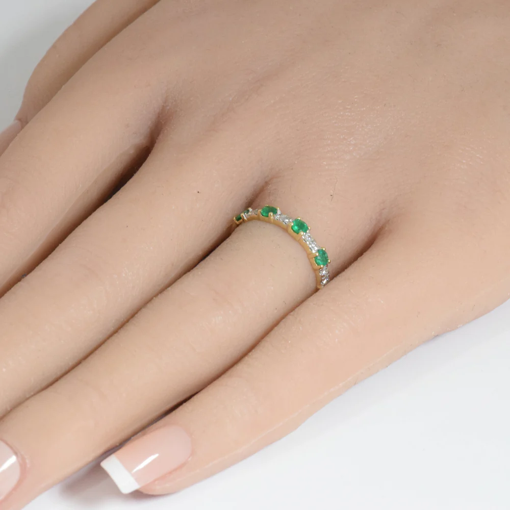 <span style="color:purple">SPECIAL!</span> .48ct G SI 14K Yellow Gold Diamond & Emerald Gemstones Ring Band Size 6.5 - Image 2
