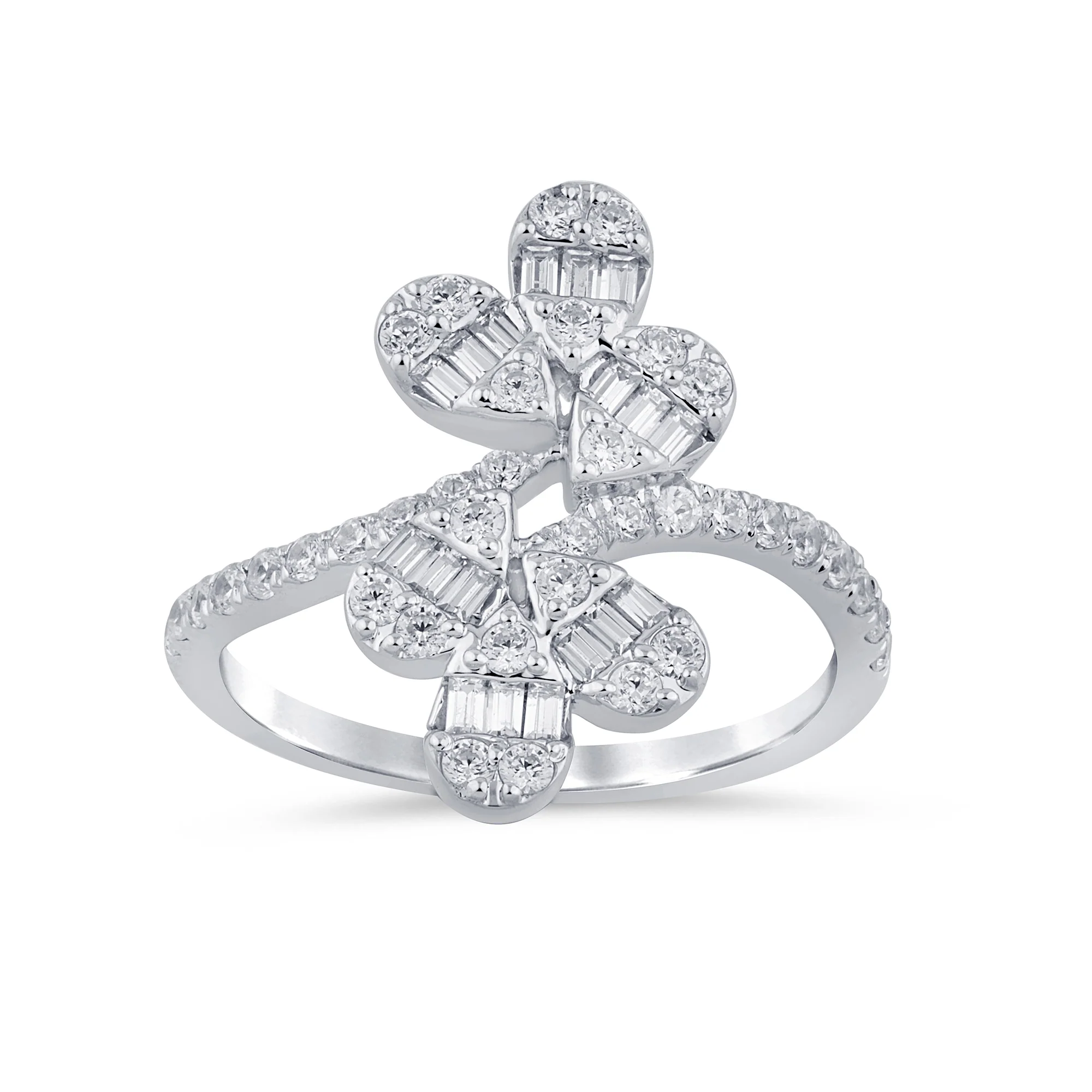 <span style="color:purple">SPECIAL!</span> .70ct G SI 14K White Gold Round & Baguette Diamond Ring Size 6.5