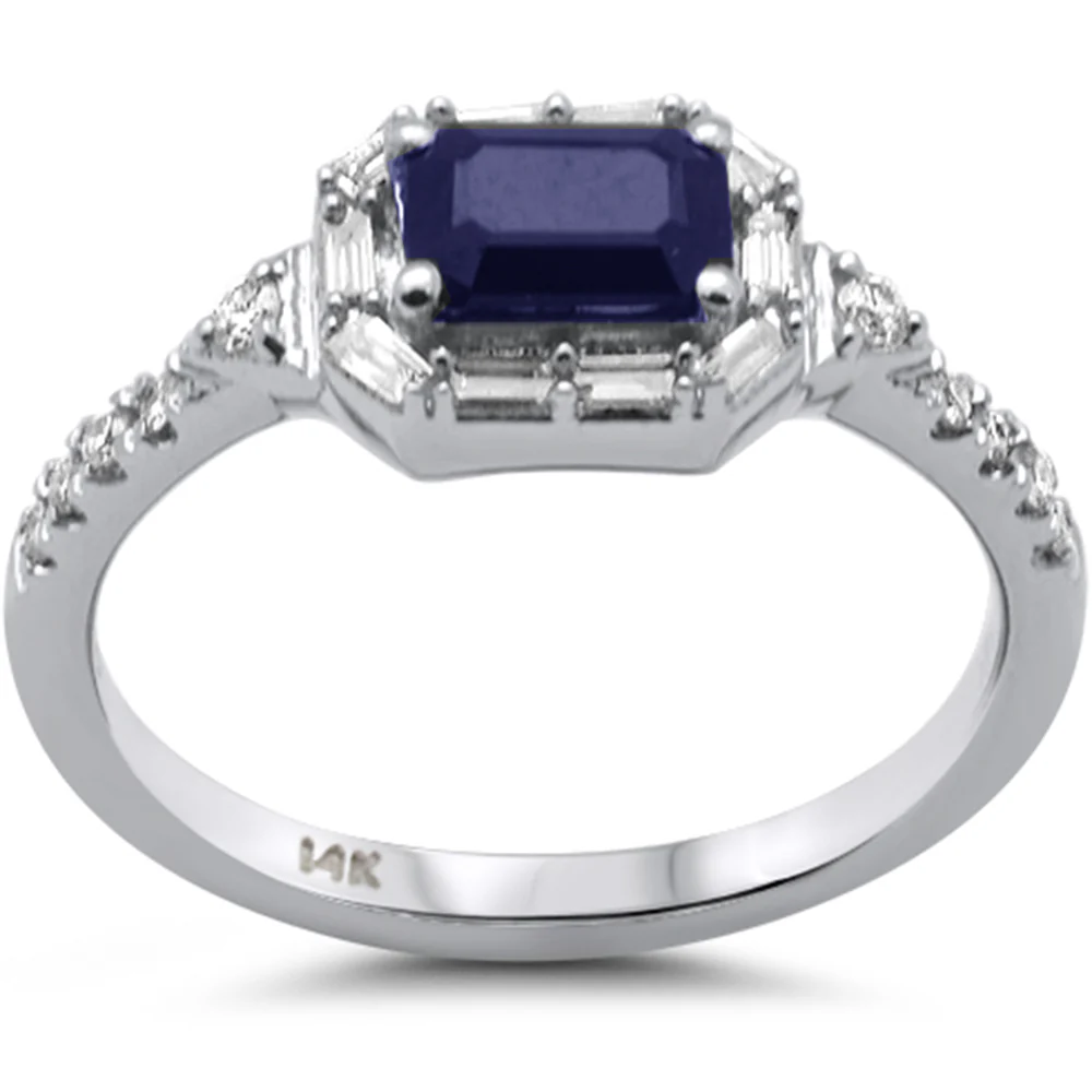 <span style="color:purple">SPECIAL!</span> 1.08ct G SI 14K White Gold Diamond & Blue Sapphire Gemstones Ring Size 6.5