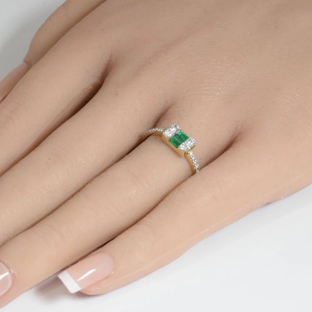 <span style="color:purple">SPECIAL!</span> .52ct G SI 14K Yellow Gold Diamond & Baguette Emerald Gemstones Ring Size 6.5 - Image 2