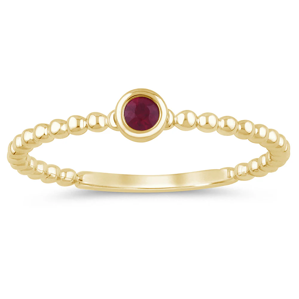 .07ct G SI 14K Yellow Gold Ruby Gemstones Beaded Ring Band Size 6.5