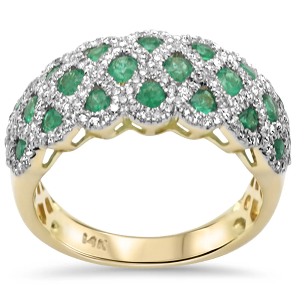 <span style="color:purple">SPECIAL!</span>1.36ct G SI 14K Yellow Gold Diamond & Natural Emerald Gemstone Band Ring Size 6.5
