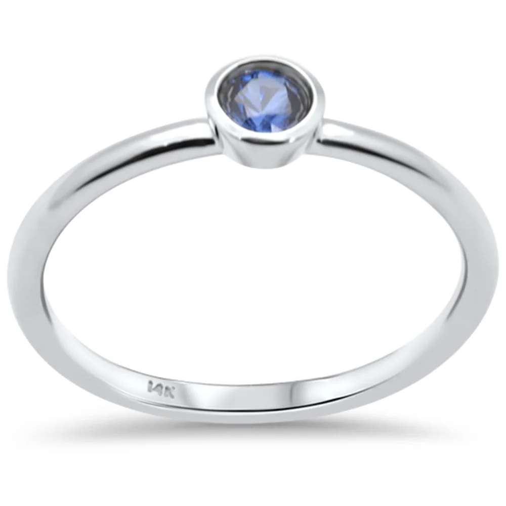 .28ct G SI 14K White Gold Blue Sapphire Gemstones Band Ring Size 6.5