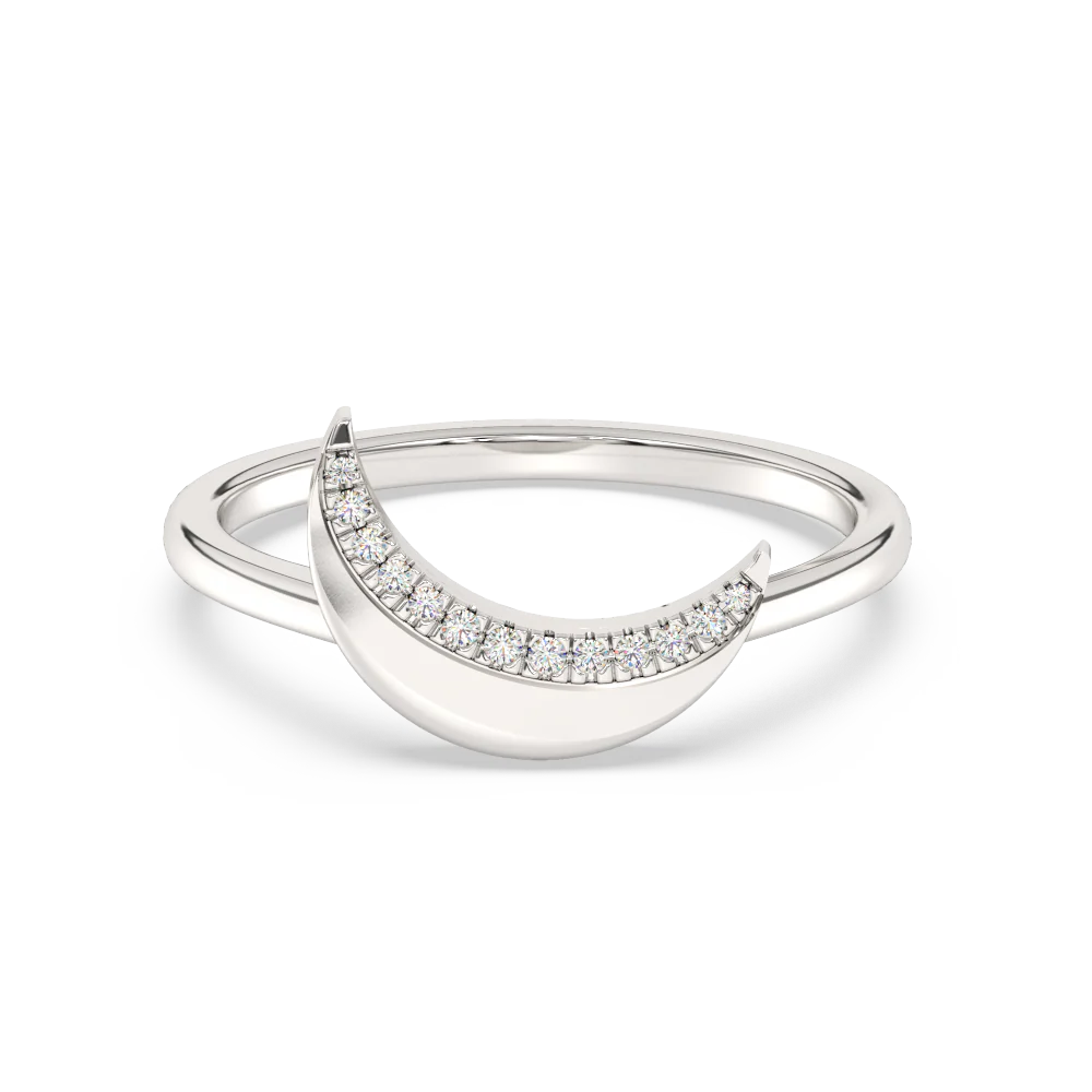.05ct G SI 14K White Gold Diamond Half Moon Band Ring Size 6.5