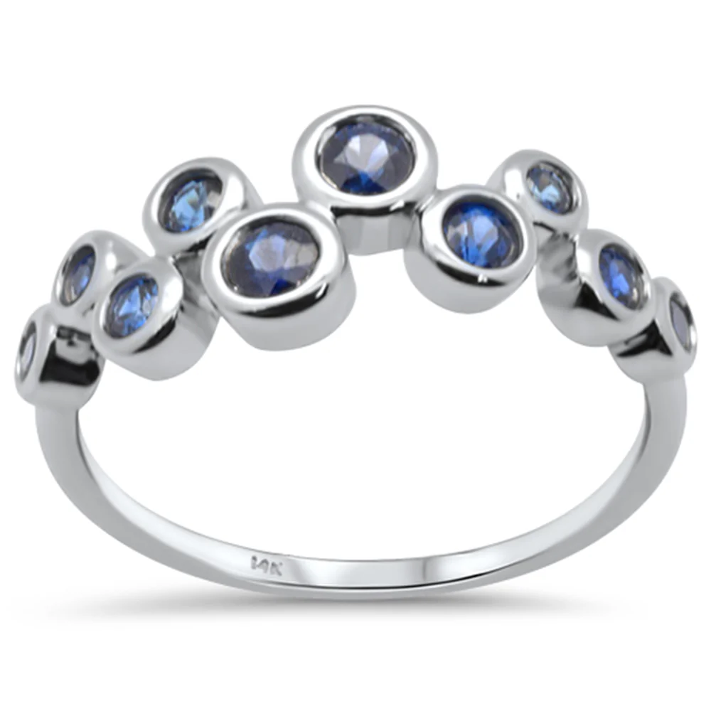<span style="color:purple">SPECIAL!</span> .66ct G SI 14K White Gold Blue Sapphire Gemstones Band Ring Size 6.5
