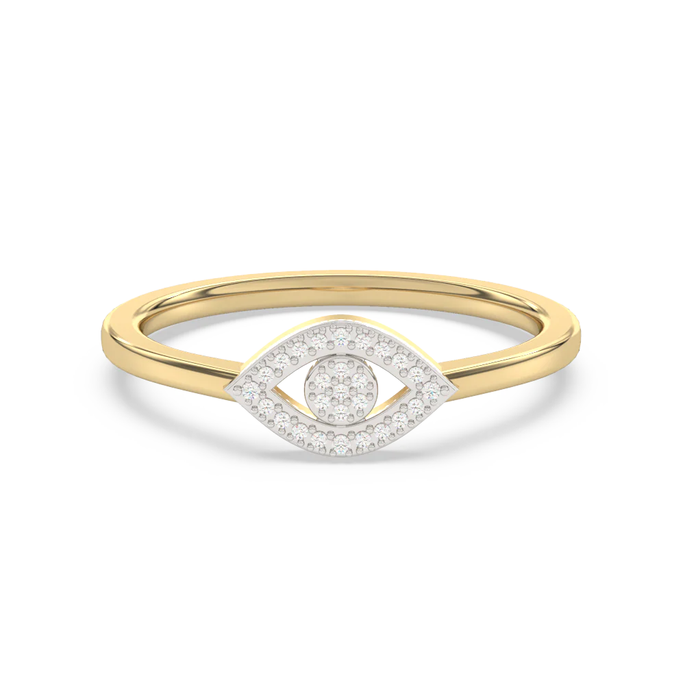 .06ct G SI 14K Yellow Gold Diamond Evil Eye Band Ring Size 6.5