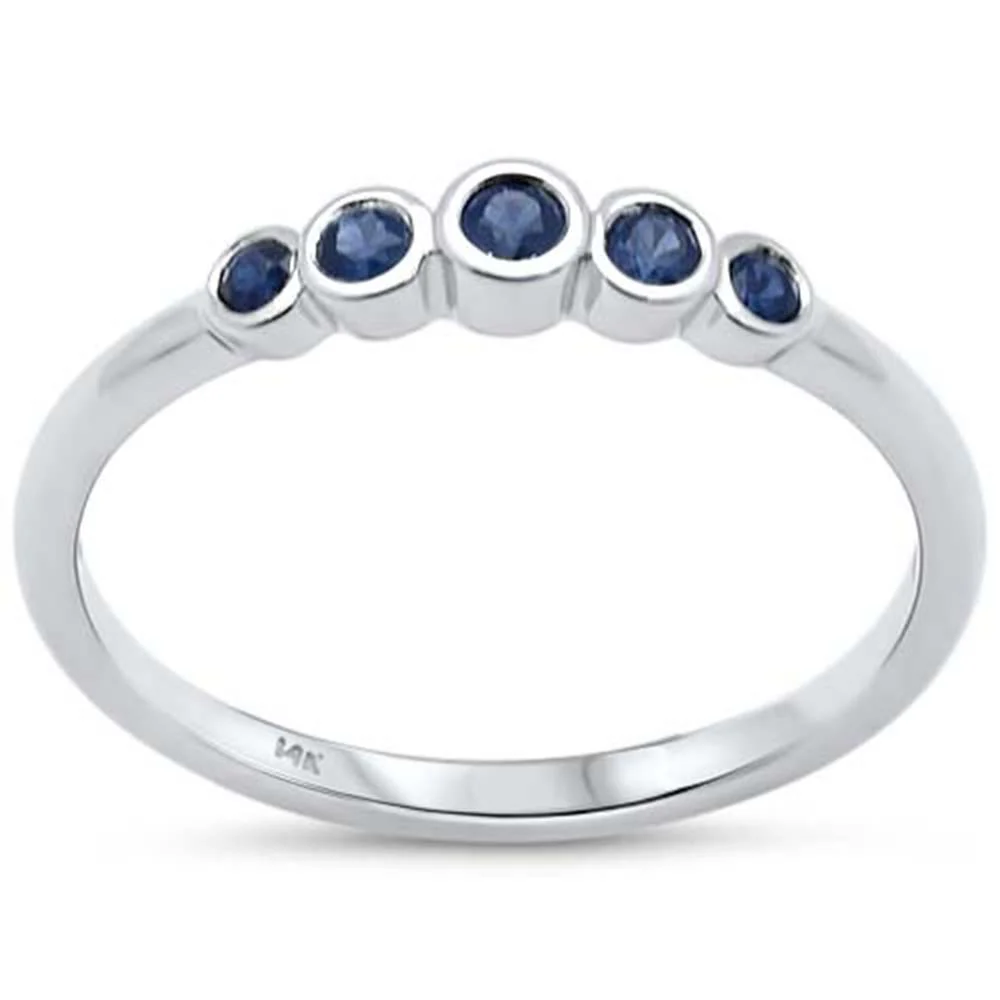 .24ct G SI 14K White Gold Blue Sapphire Bezel Set Gemstones Band Ring Size 6.5