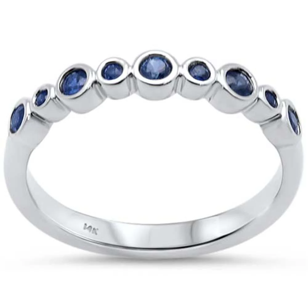 .26ct G SI 14K White Gold Blue Sapphire Bezel Set Gemstones Band Ring Size 6.5