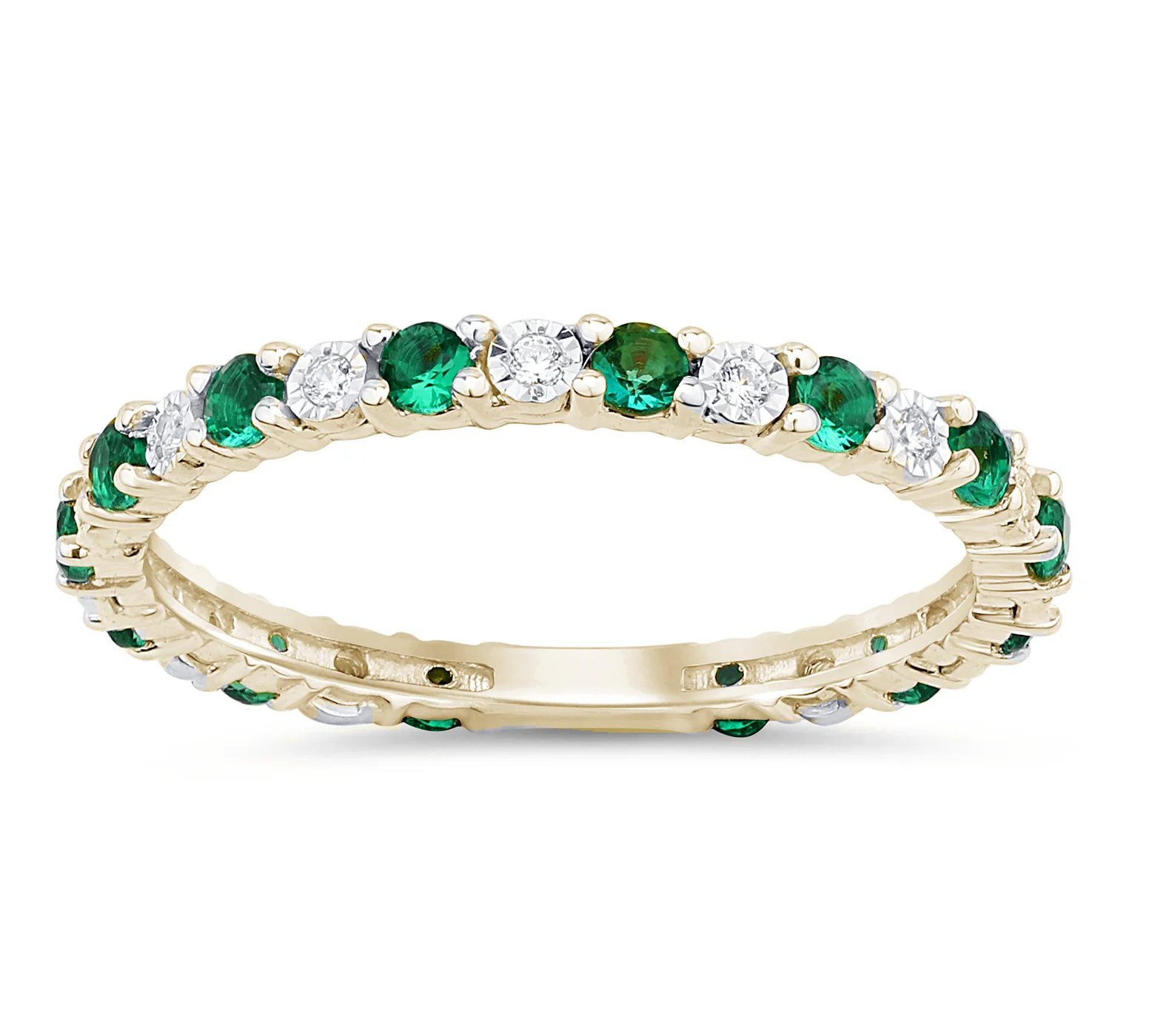 .42ct G SI 14K Yellow Gold Diamond &Emerald Gemstones Band Ring Size 6.5