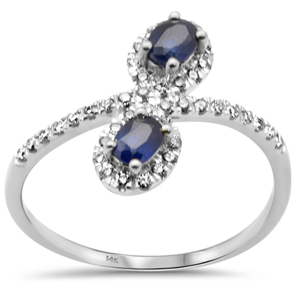 <span style="color:purple">SPECIAL!</span>.61ct G SI 14K White Gold Diamond & Blue Sapphire Gemstones Ring Size 6.5
