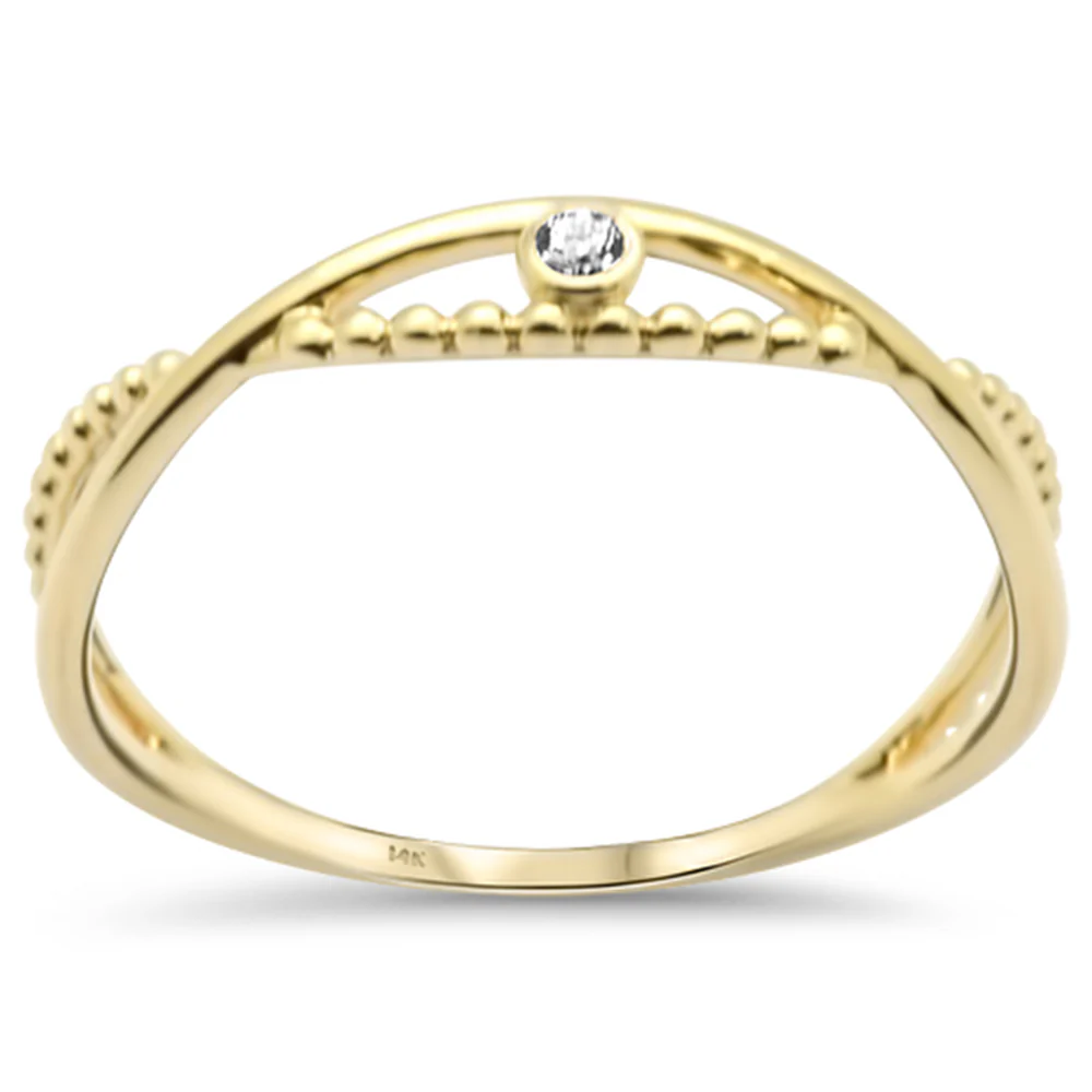 .02ct G SI 14K Yellow Gold Diamond Beaded Band Ring Size 6.5 - Image 2