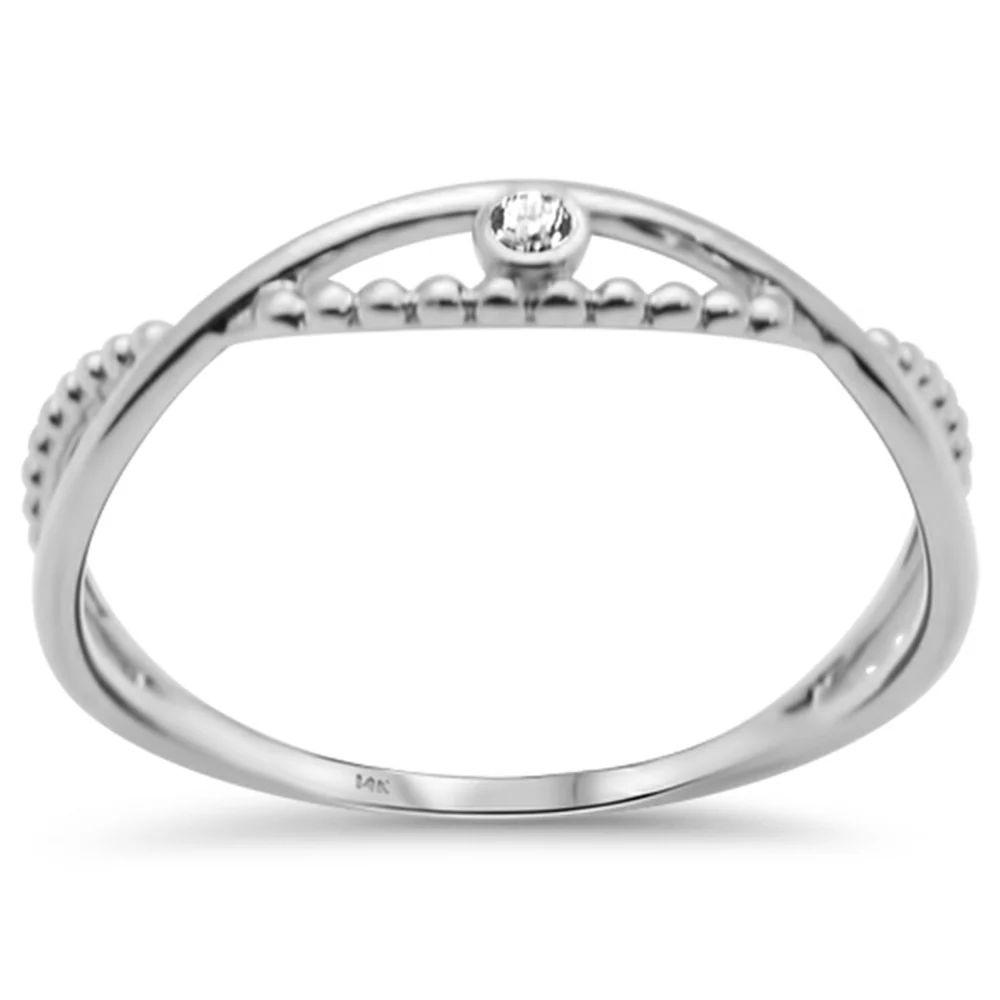 .02ct G SI 14K White Gold Diamond Beaded Band Ring Size 6.5 - Image 2