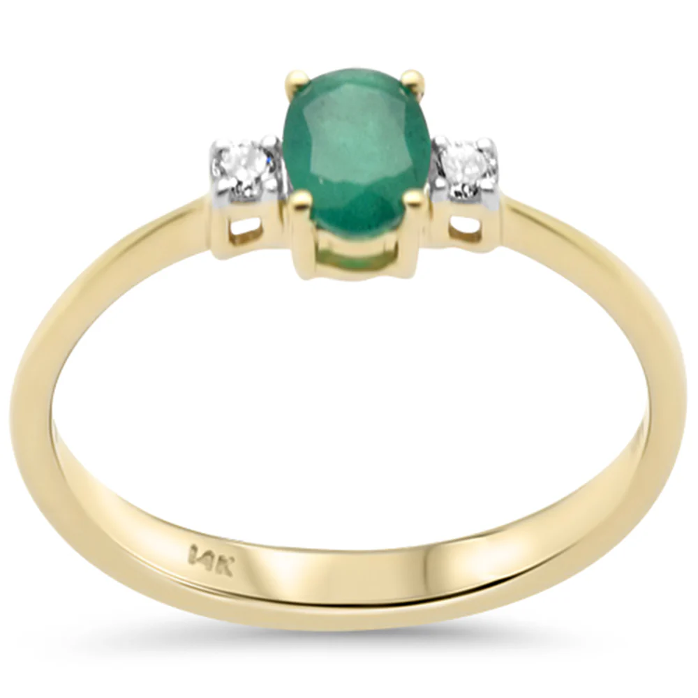 <span style="color:purple">SPECIAL!</span> .47ct G SI 14K Yellow Gold Diamond & Natural Emerald Gemstones Ring Size 6.5
