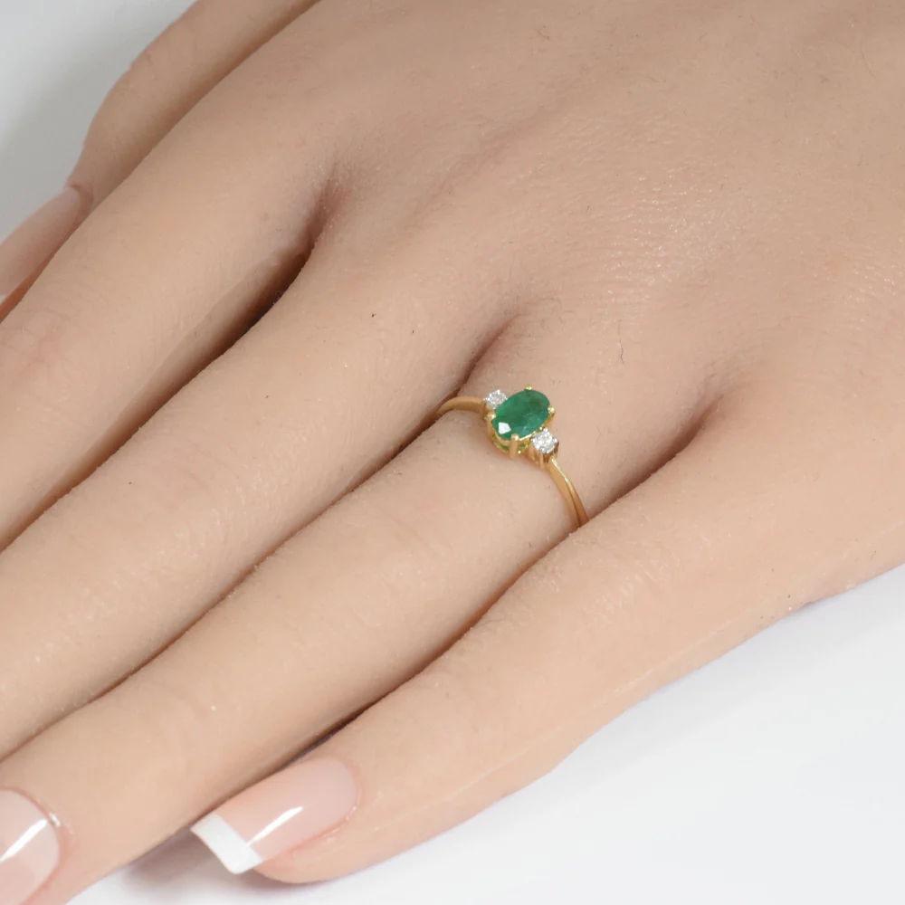 <span style="color:purple">SPECIAL!</span> .47ct G SI 14K Yellow Gold Diamond & Natural Emerald Gemstones Ring Size 6.5 - Image 2
