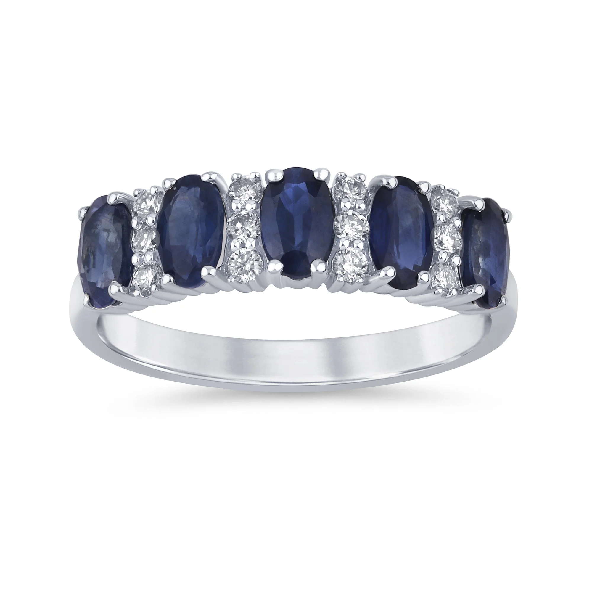 <span style="color:purple">SPECIAL!</span>1.73ct G SI 14K White Gold Diamond & Blue Sapphire Gemstones Ring Size 6.5