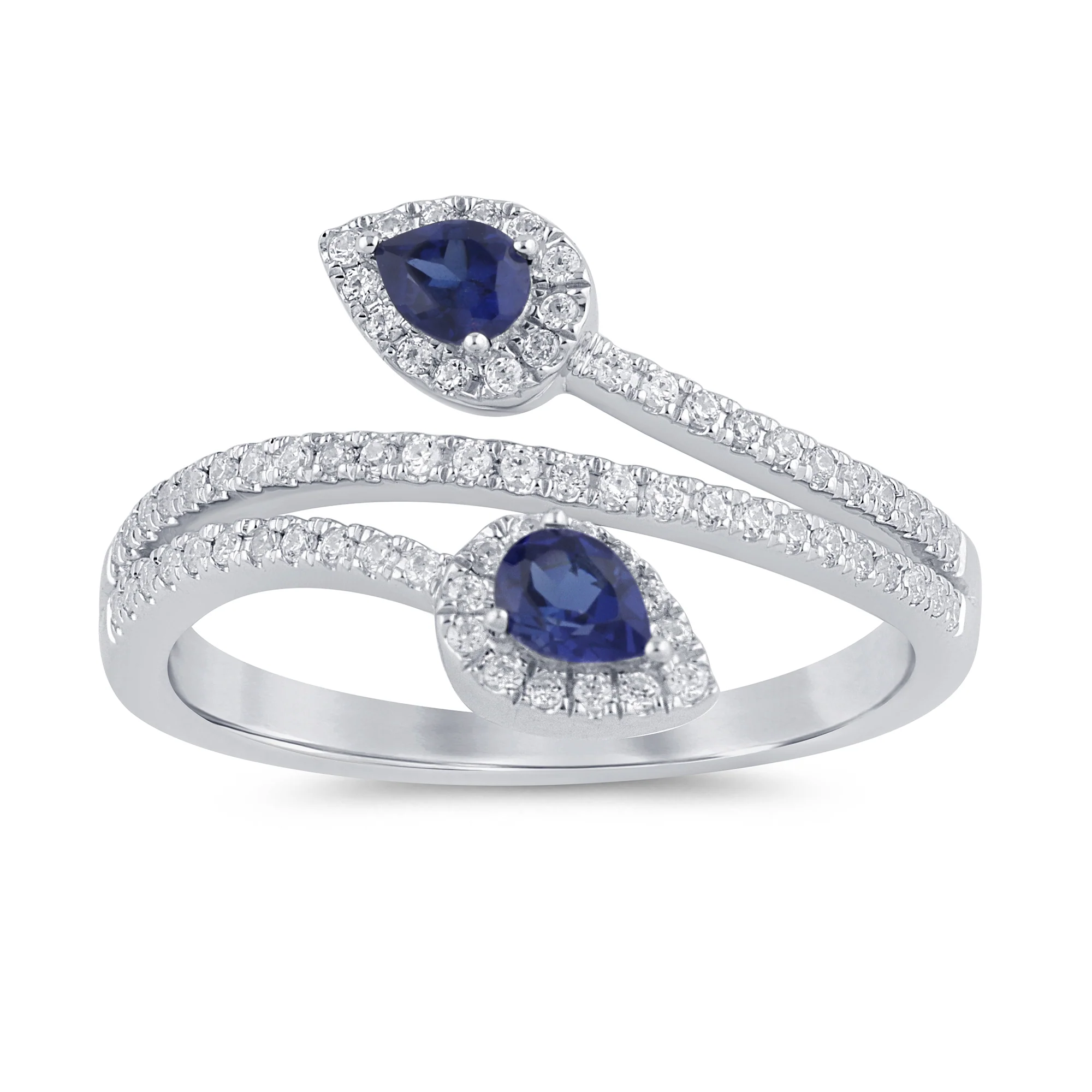 <span style="color:purple">SPECIAL!</span>.65ct Gemstones G SI 14K White Gold Pear Shape Diamond & Blue Sapphire Gemstone Ring Size 6.5