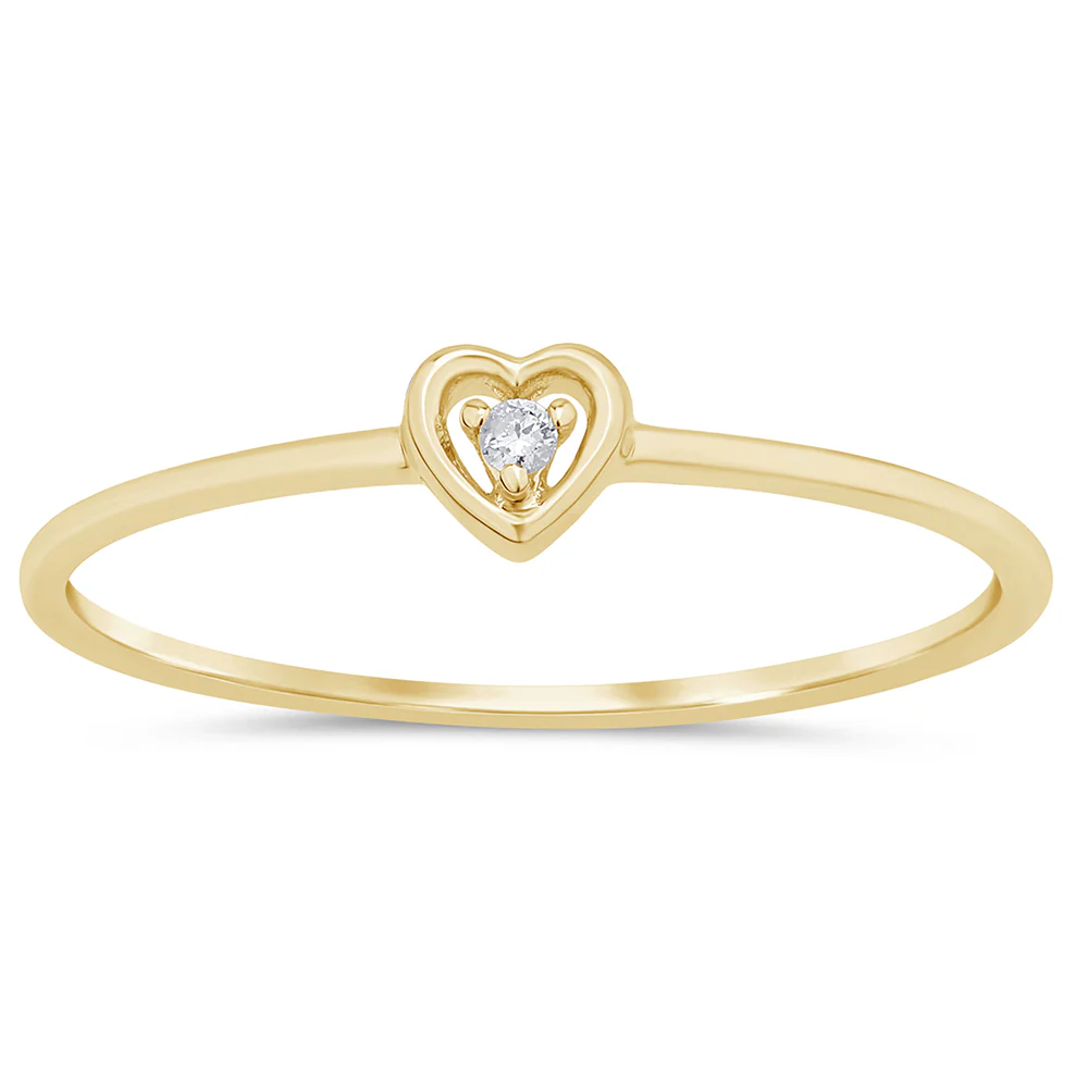 .01ct G SI 14K Yellow Gold Diamond Heart Shape Diamond Thin Band Ring Size 6.5