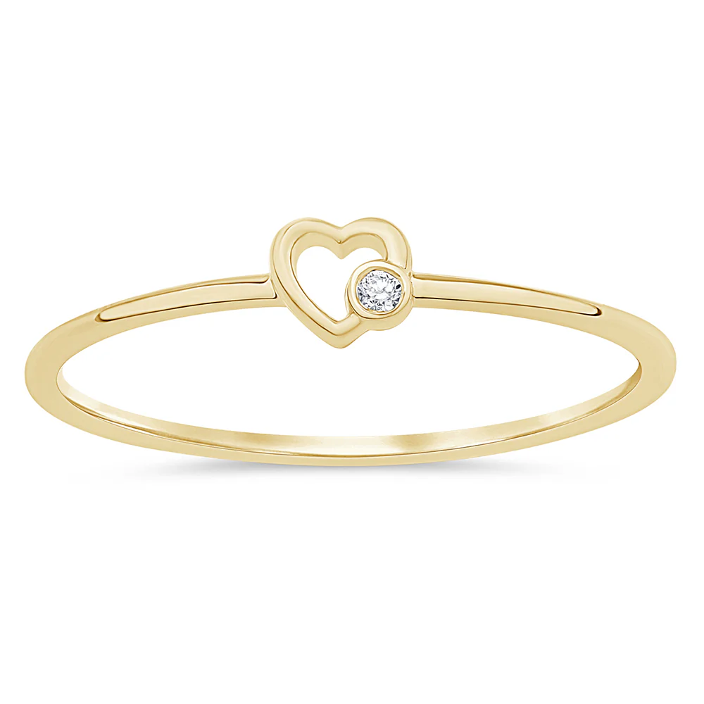 .01ct G SI 14K Yellow Gold Diamond Thin Heart Band Ring Size 6.5