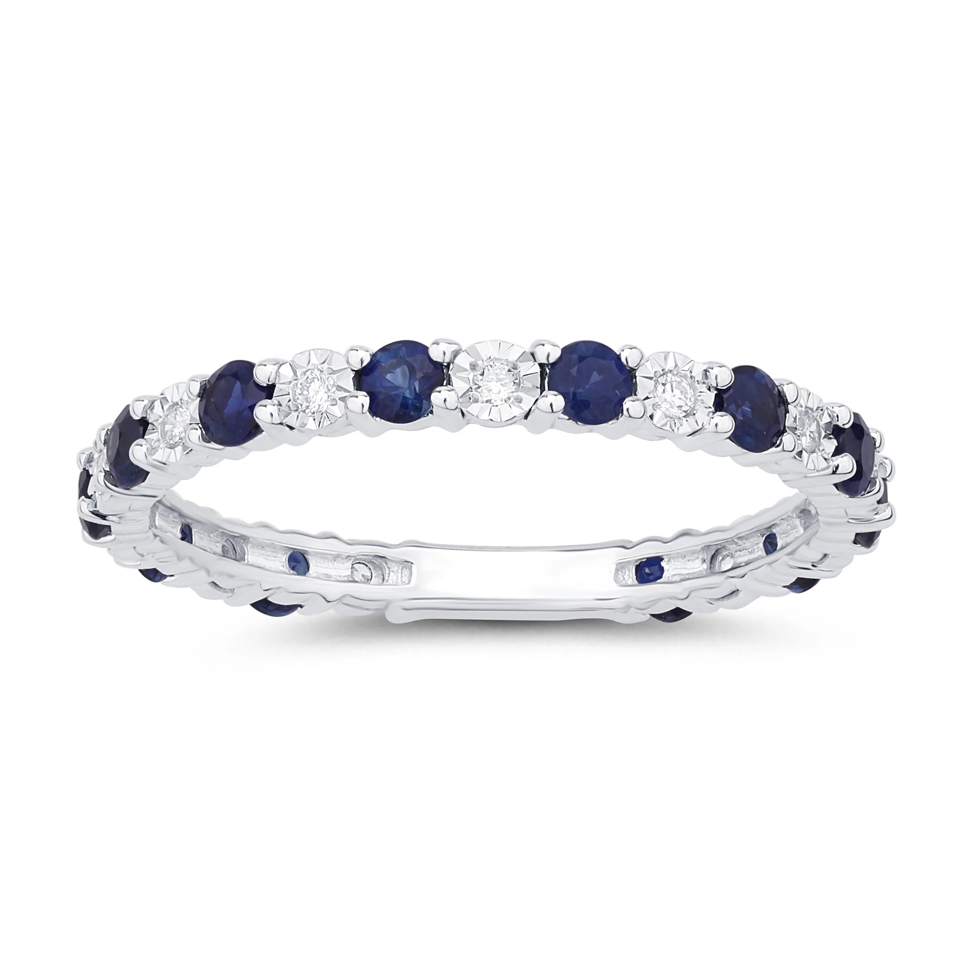 .54ct G SI 14K White Gold Diamond & Blue Sapphire Gemstones Band Ring Size 6.5
