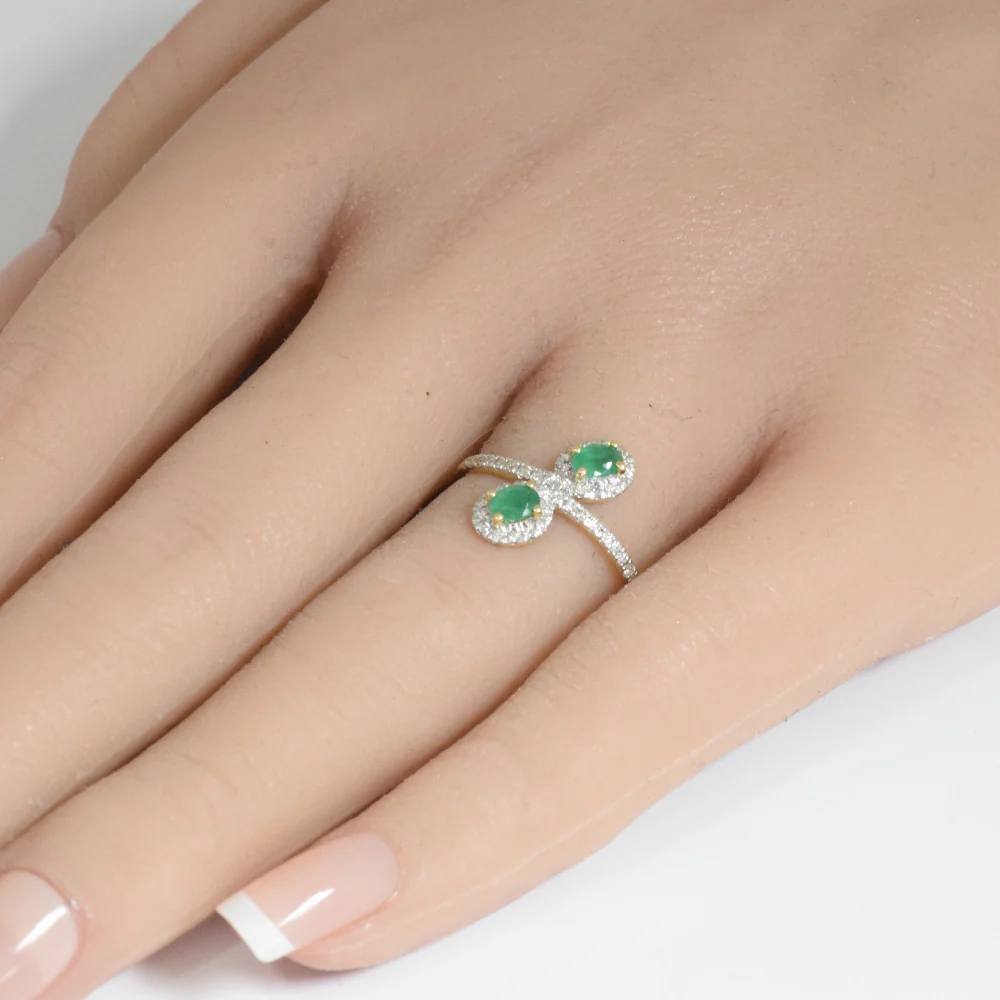 <span style="color:purple">SPECIAL!</span>.54ct Gemstones G SI 14K Yellow Gold Diamond & Emerald Gemstones Ring Size 6.5 - Image 2