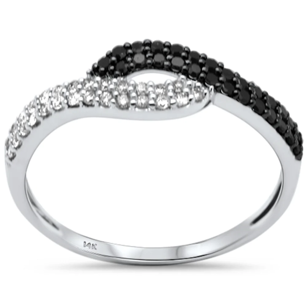 .30ct G SI 14K White Gold White & Black Diamond Band Ring Size 6.5