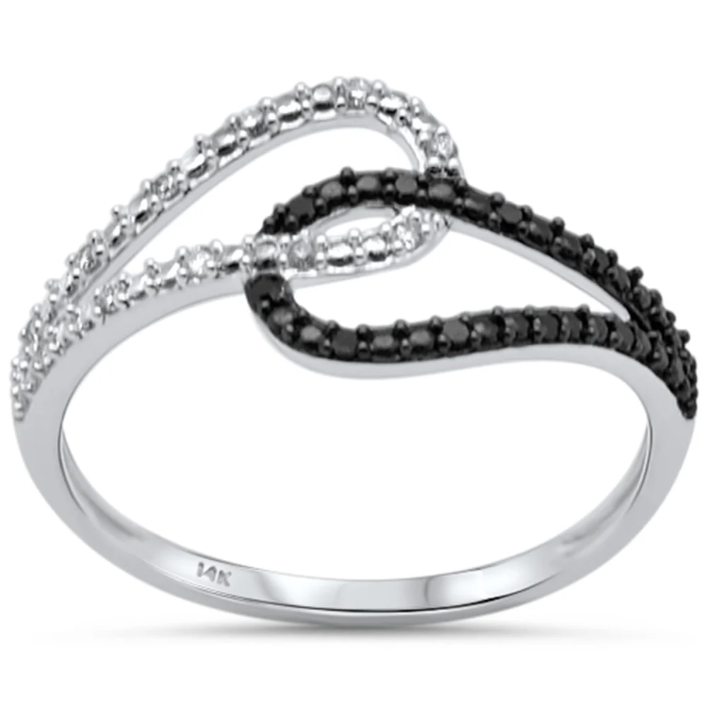 .10ct G SI 14K White Gold White & Black Diamond Band Ring Size 6.5