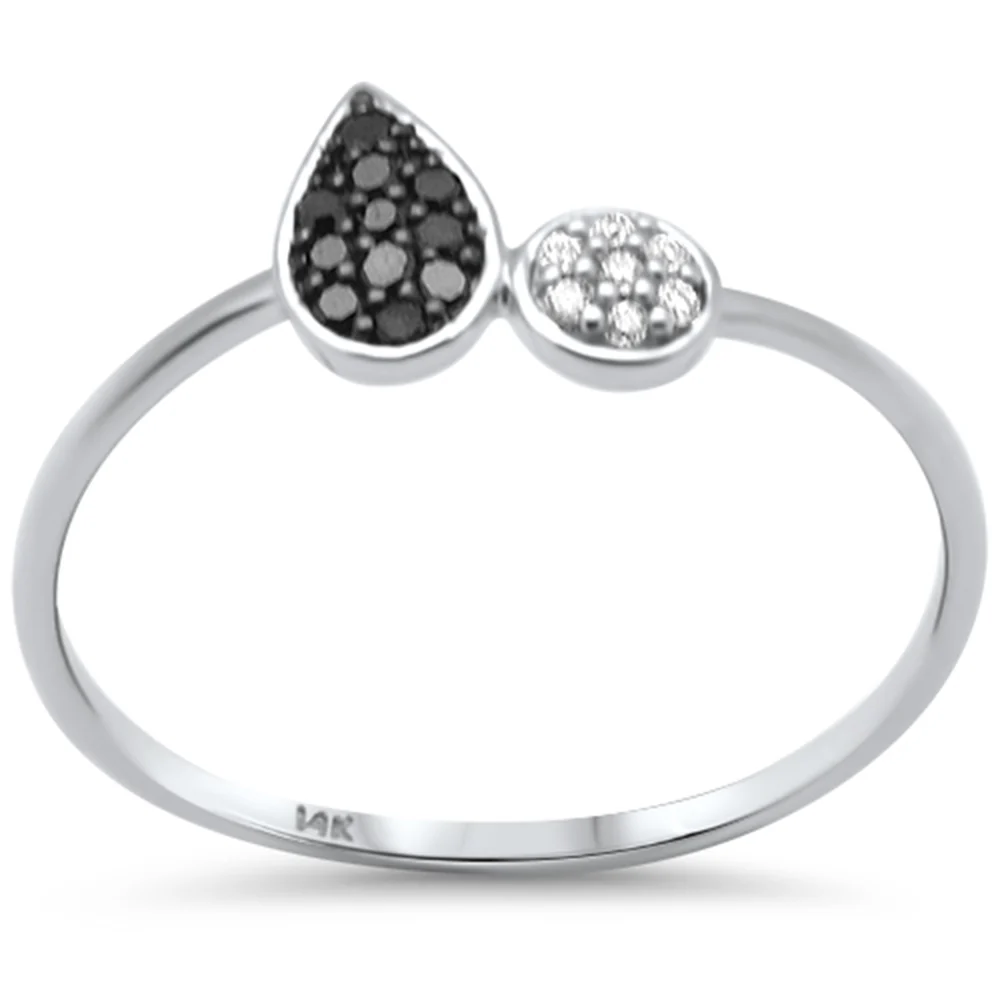.10ct G SI 14K White Gold Pear Shaped Black & White Diamond Band Ring Size 6.5