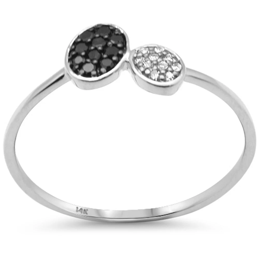 .11ct G SI 14K White Gold White & Black Diamond Band Ring Size 6.5