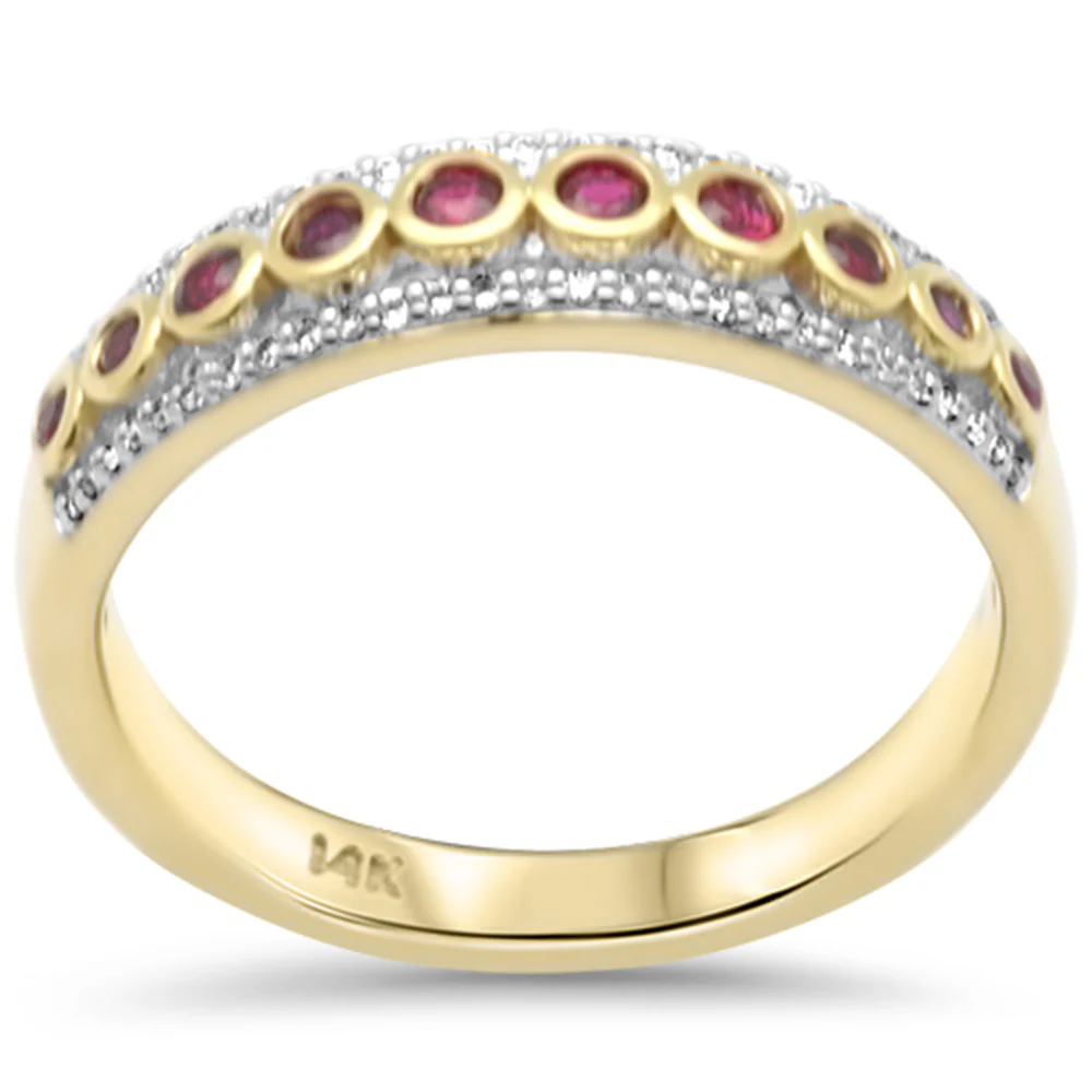 <span style="color:purple">SPECIAL!</span>.34ct G SI 14K Yellow Gold Diamond & Ruby Gemstones Band Ring Size 6.5