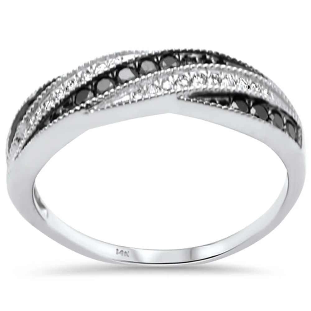 <span style="color:purple">SPECIAL!</span>.30ct G SI 14K White Gold White & Black Diamond Band Ring Size 6.5