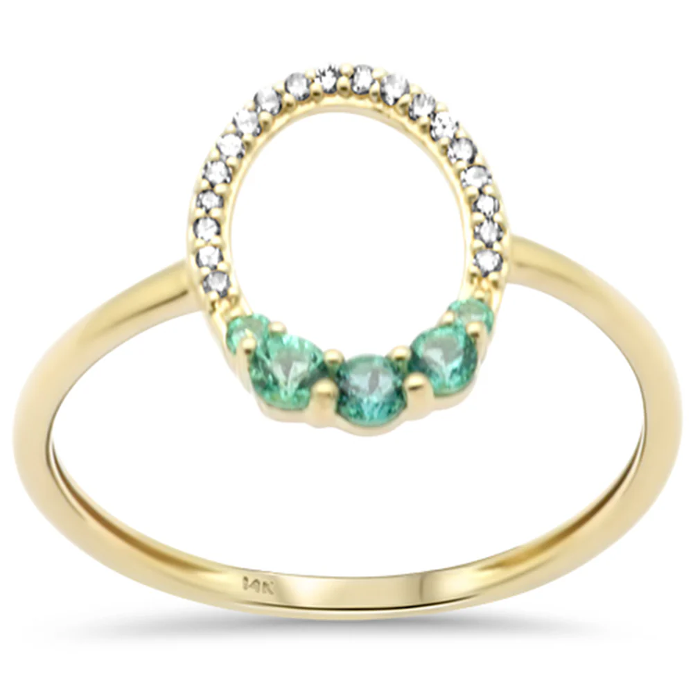 .24ct G SI 14K Yellow Gold Diamond & Emerald Gemstones Band Ring Size 6.5