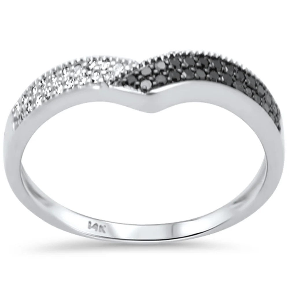 .18ct G SI 14K White Gold White & Black Diamond Band Ring Size 6.5