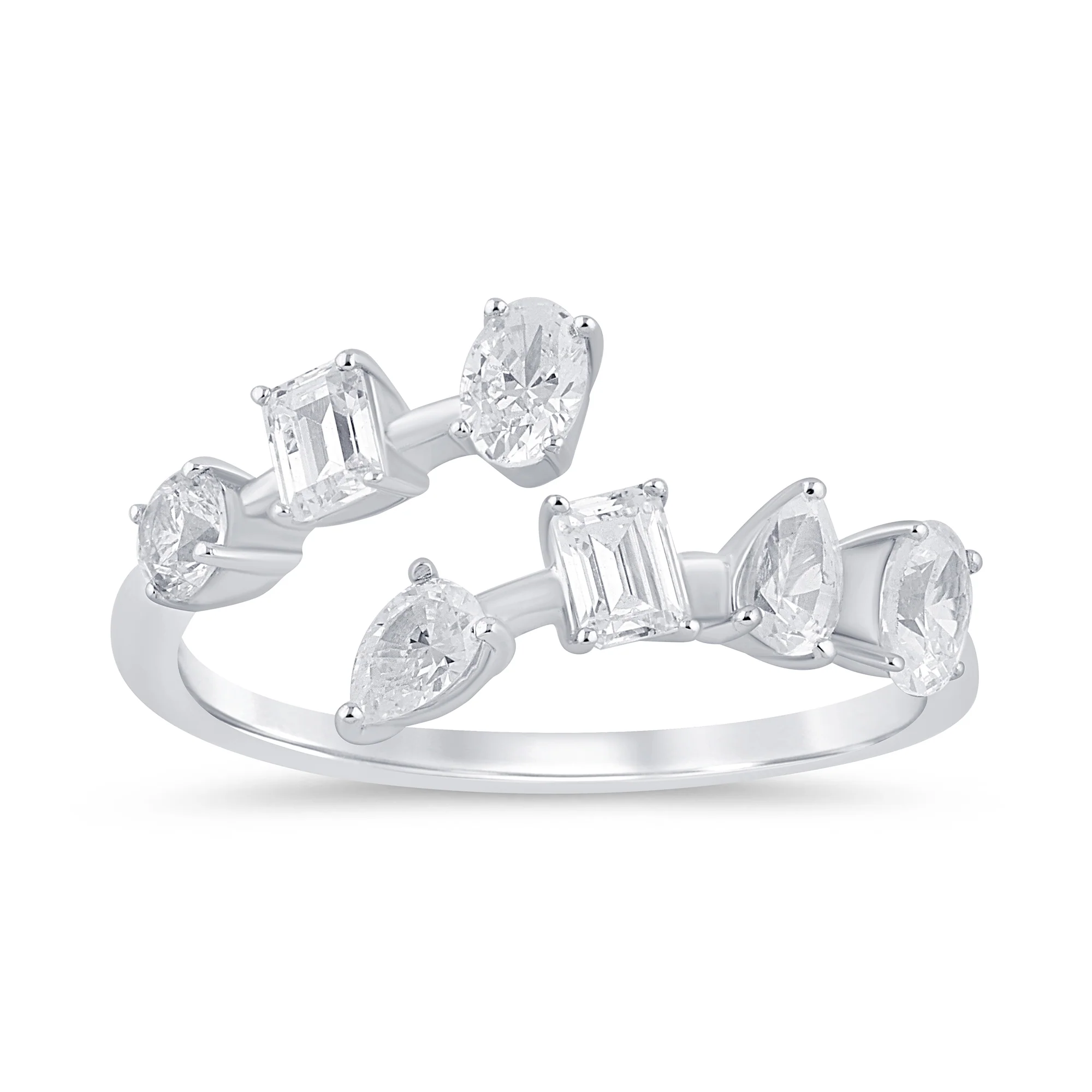 <span style="color:purple">SPECIAL!</span> .76ct G SI 14K White Gold Multi Shape Diamond Open Band Ring Size 6.5