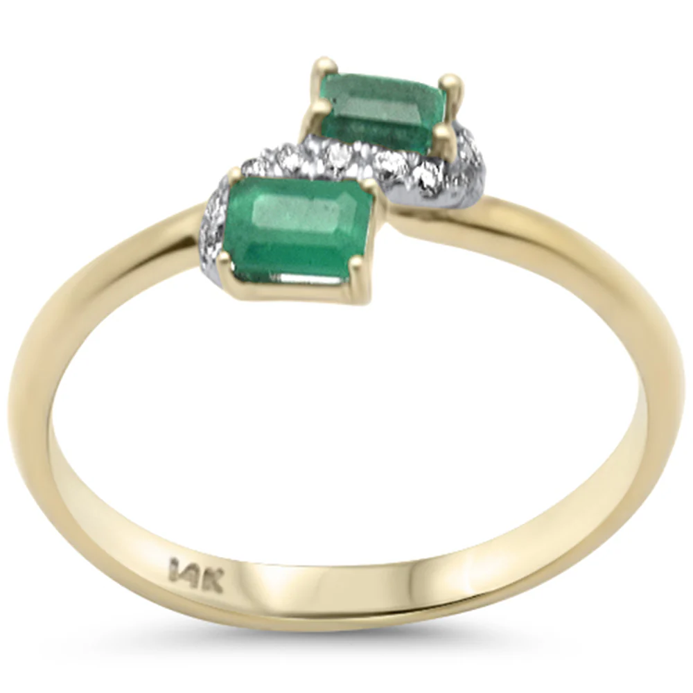<span style="color:purple">SPECIAL!</span> .53ct G SI 14K Yellow Gold Diamond & Emerald Gemstones Band Ring Size 6.5