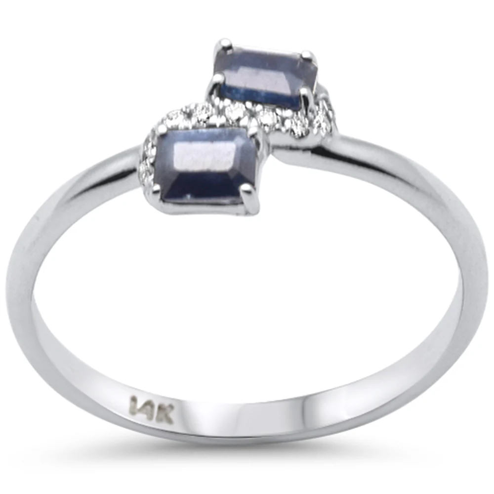 <span style="color:purple">SPECIAL!</span> .54ct G SI 14K White Gold Diamond & Blue Sapphire Gemstones Band Ring  Size 6.5