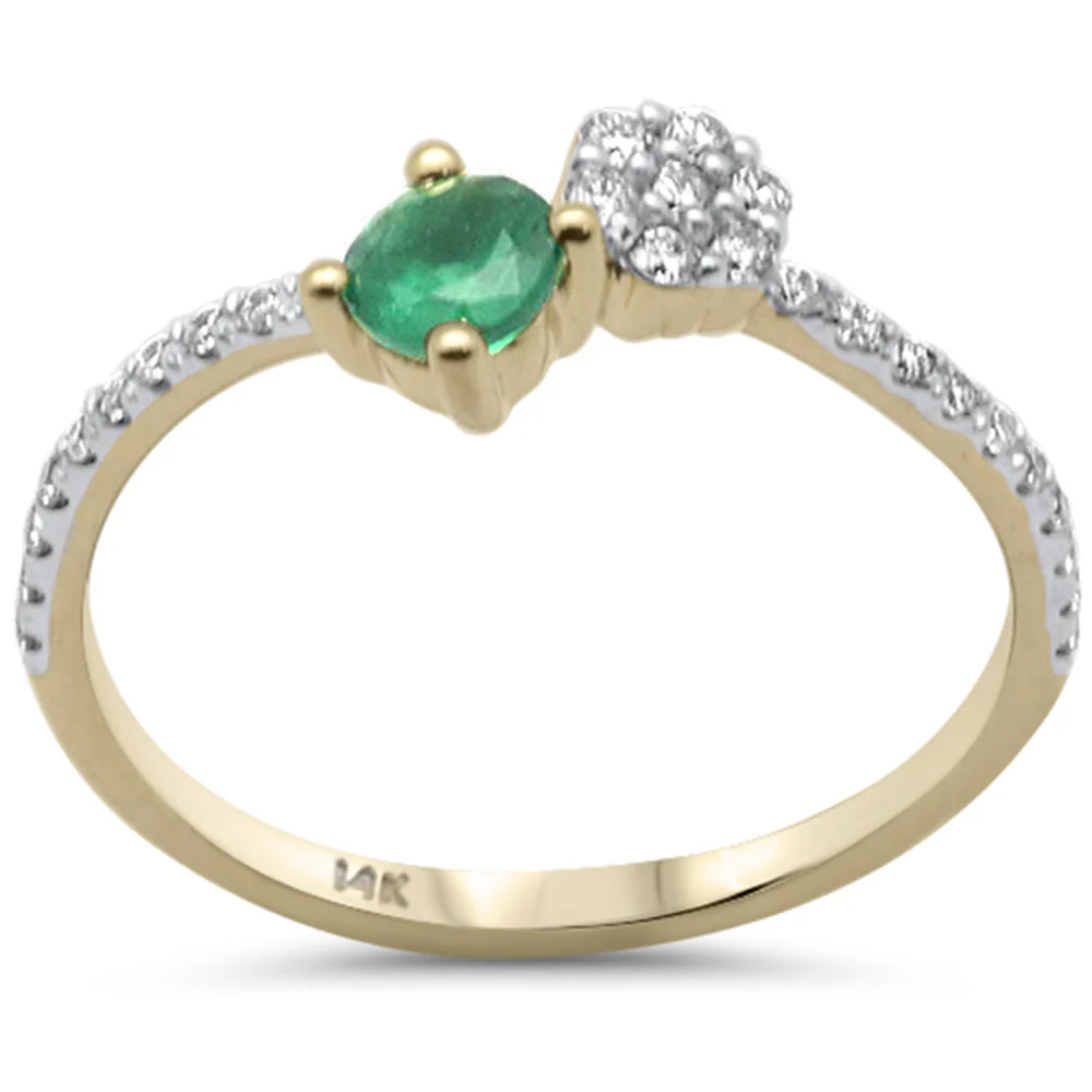 <span style="color:purple">SPECIAL!</span> .44ct G SI 14K Yellow Gold Diamond & Emerald Gemstones Band Ring  Size 6.5